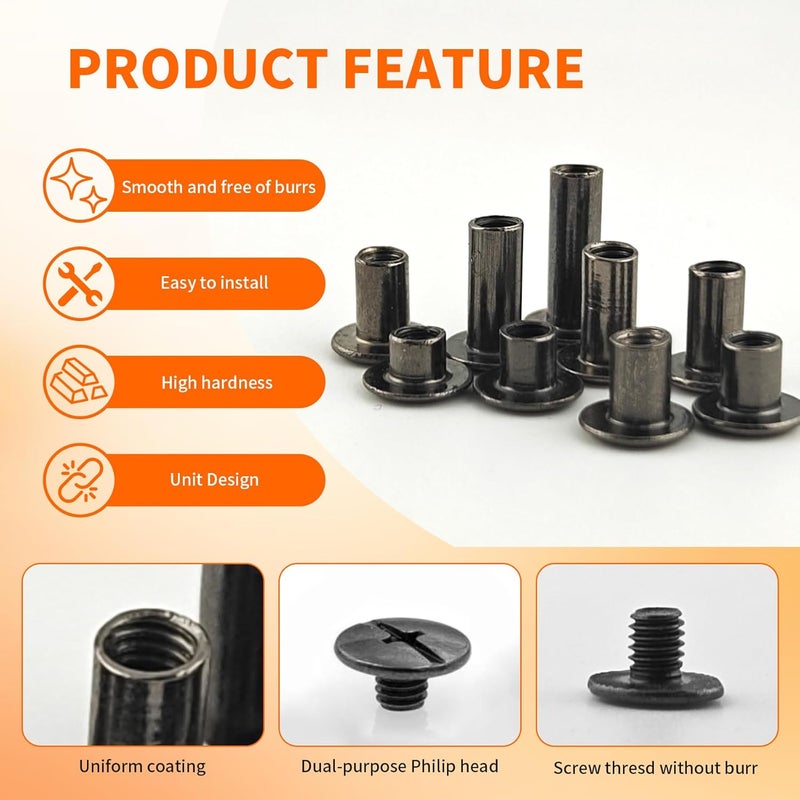 ALLOYPRO 135 Sets Black Chicago Screws Leather Rivets Kit, 9 Sizes (M5*4,5,6,7,8,9,10,12,15) & 3 Screw Lengths (M4*3,4,5) Chicago Binding Screws, for Leather Craft, Bookbinding - Image 4